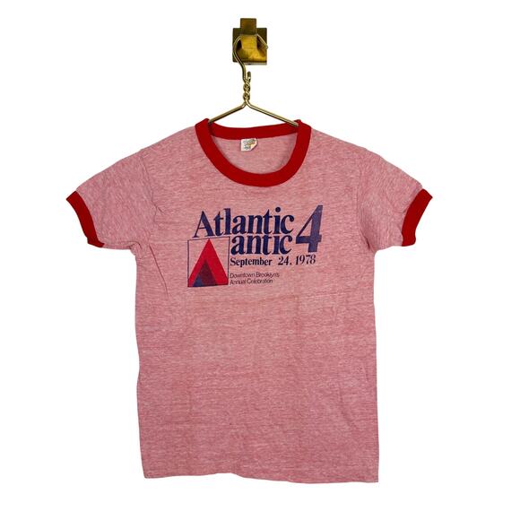 Vintage 70s Atlantic Antic Brooklyn Heather Red Ringer Tee Cotton Poly T-Shirt - Picture 1 of 6